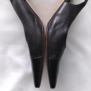 Black Leather with Patent Leather Cap Toe Sling Back Pumps 8.5 US/38.5 EU/6.5 UK